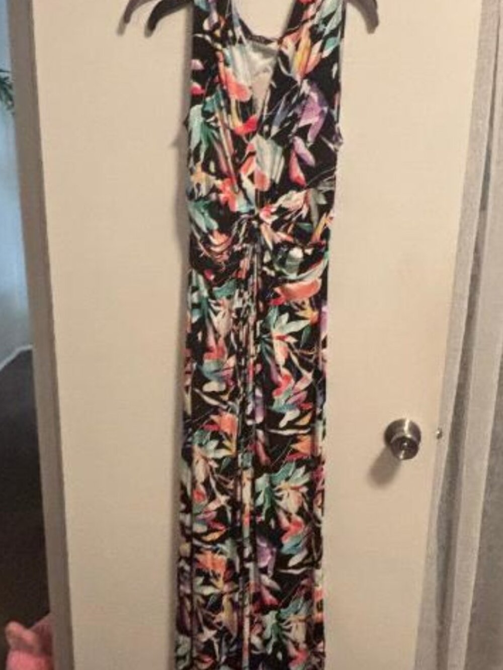 IMAN Multi Floral Print Sleeveless Stretch Twist Front Maxi Dress Size MP